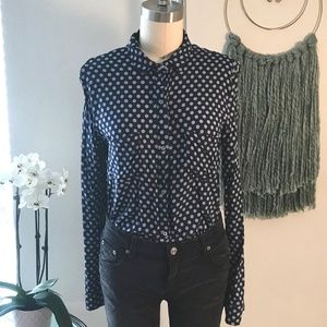ZARA Navy & White Polka Dot Button Down